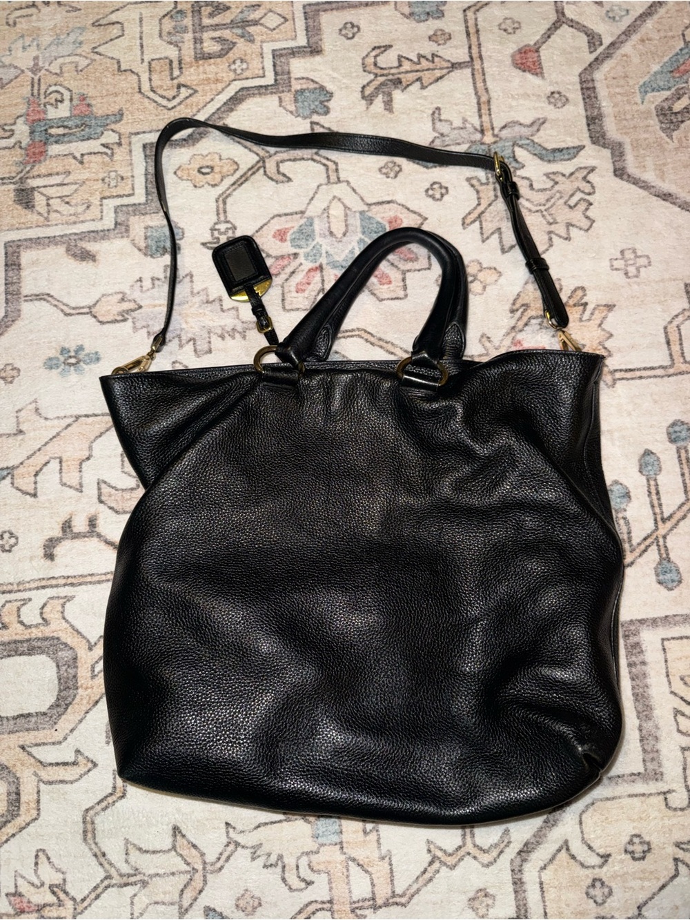 Prada Black Pebbled Leather Tote with Gold Hardware - Picture 2 of 6